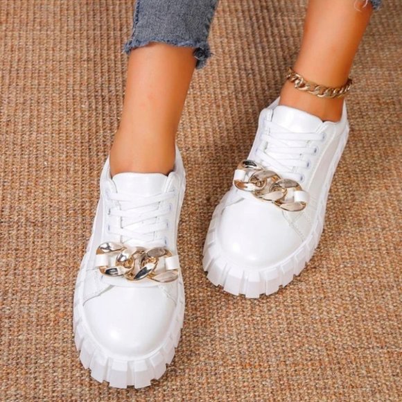 MODA ME COUTURE Shoes - Lace-up Front Chain Decor tennis Shoes